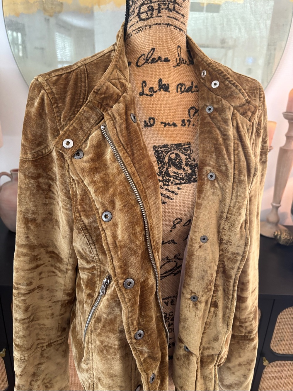 Free People Golden Brown Velvet Moto Bomber Jacket - Picture 8 of 9